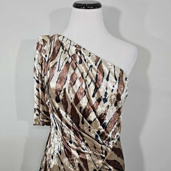 Nwt Eva Franco Glamorous One Shoulder Top Abstract Crushed Velvet Blouse Size 4 - Picture 7 of 15